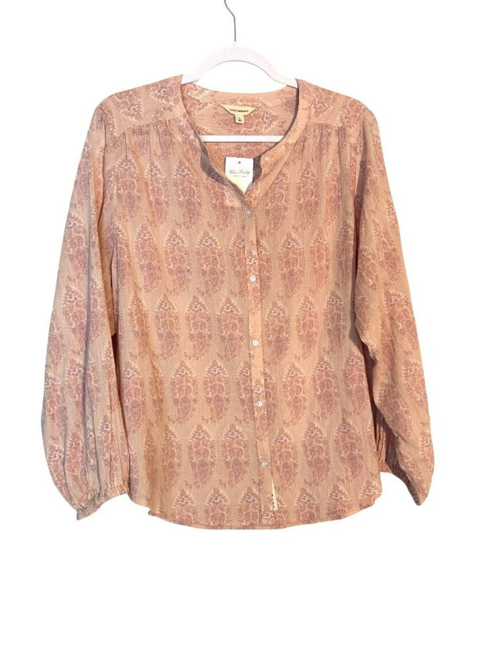 NWT Lucky Brand Paisley Long Sleeve Button-Up Cotton Blouse Size L